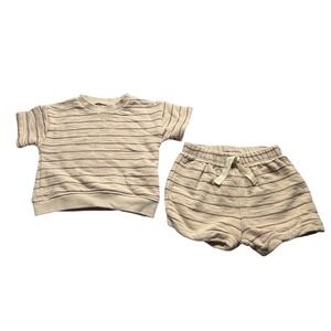 Little Planet by Carter's Organic Stripe Shirt Shorts Set Baby 6M Beige